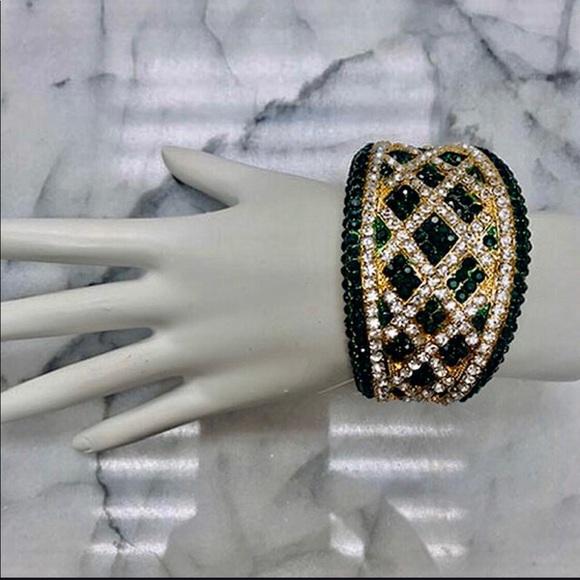 Emerald Green Crystal Lattice Cuff Bracelet,NWT - Picture 4 of 5